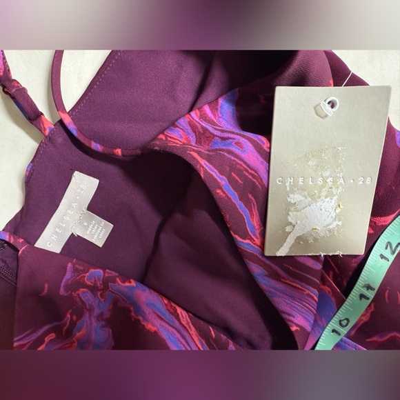 CHELSEA 28 Purple abstract print surplice spaghetti strap midi dress size S - Picture 12 of 16